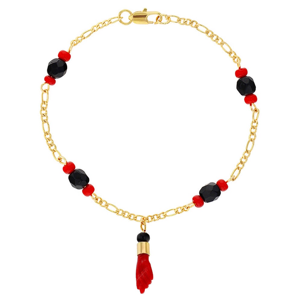 

18K Gold Plated Red Figa Hand Amulet Protection Evil Eye Bracelet 6 5
