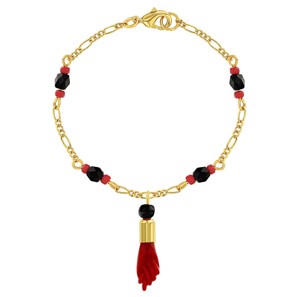 

18k Gold Plated Evil Eye Protection Red Figa Hand Amulet Good Luck Bracelet 7 5