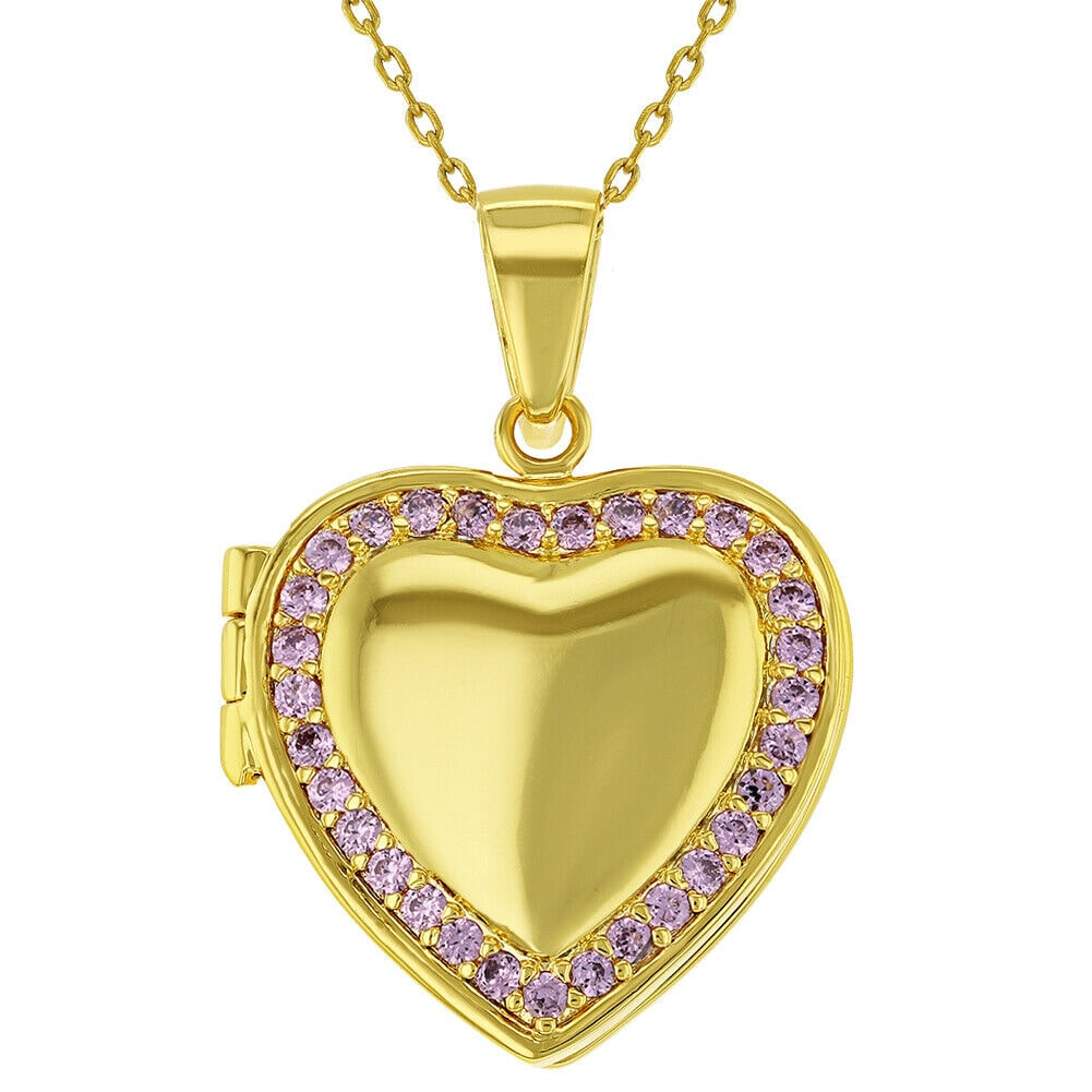 

18k Gold Plated Pink Crystal Heart Shaped Photo Locket Pendant Necklace 19