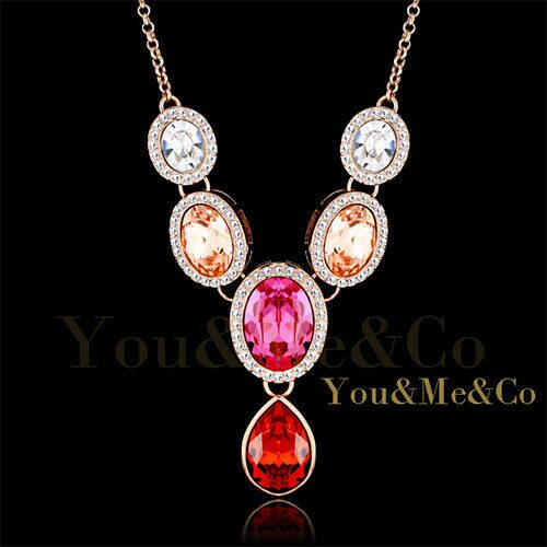 

18K Rose Gold EP Garnet Sapphire Crystal Necklace