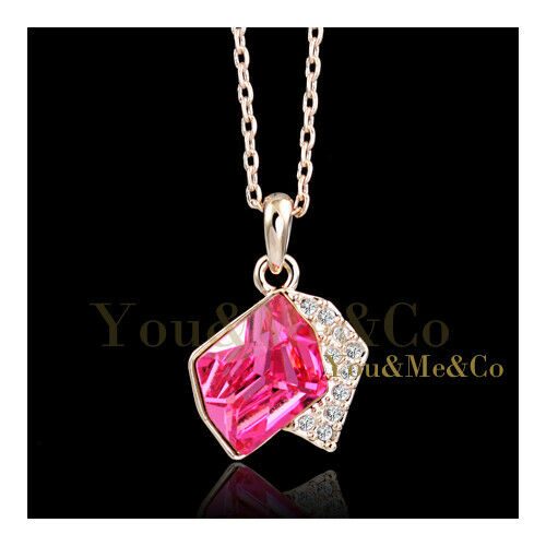 

18K Rose Gold EP Brilliant Cut Sapphire Crystal Pendant Necklace