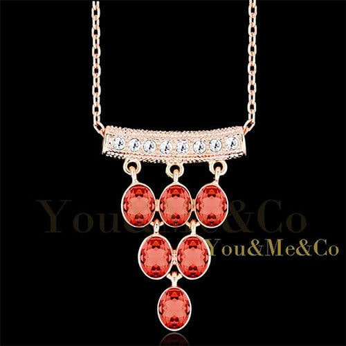 

18k Rose Gold EP 10ct Brillian Pear Cut Garnet Crystal Pendant Necklace