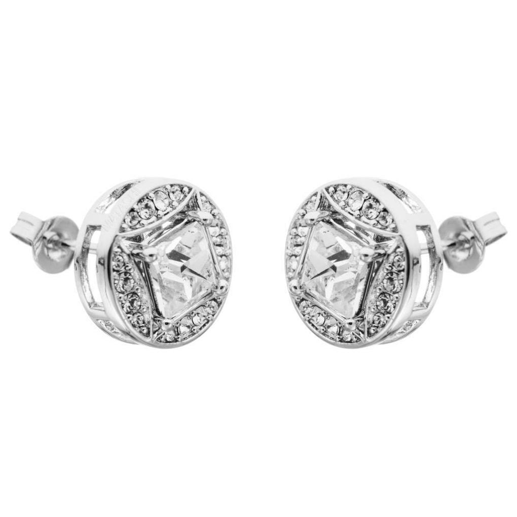 

18K White Gold Plated Earrings Set w Circle-Square Design Crystals by Matashi