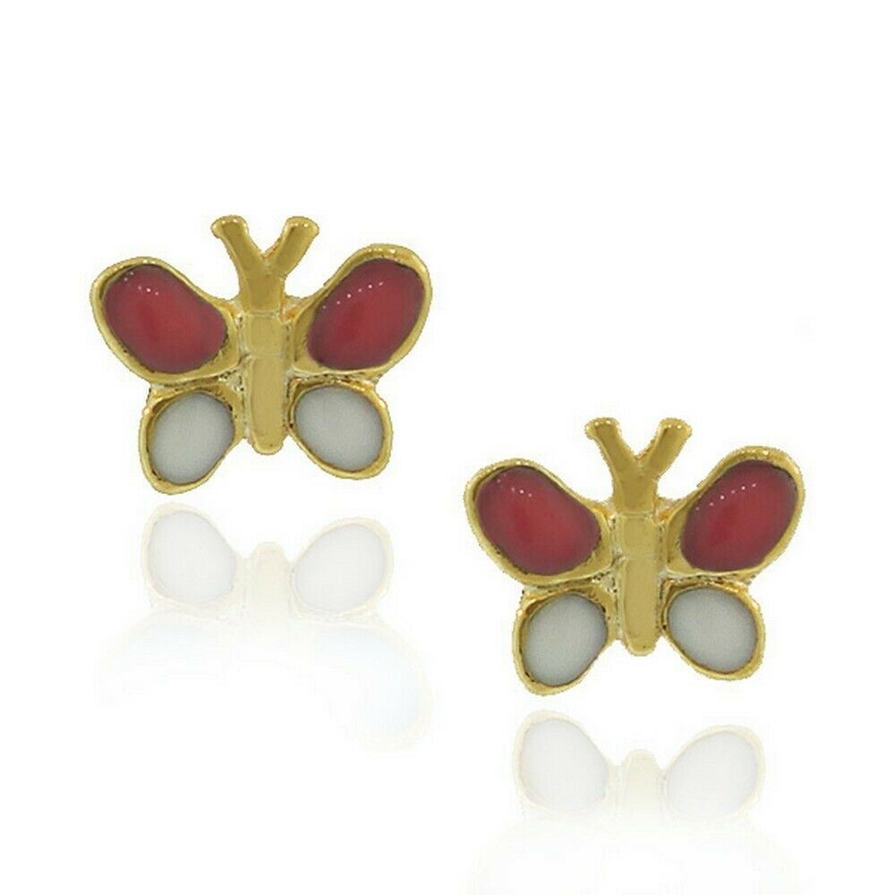 

18K Yellow Gold Filled Brass White Pink Butterfly Stud Womens Girls Earrings