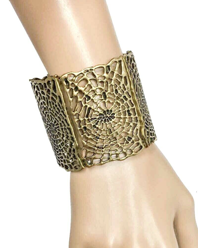 

2 25 Wide Spider Web Filigree Statement Bangle Stretch Bracelet Urban Casual