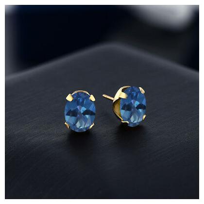 Gem Stone King 2.60 Ct Oval 8x6mm White Topaz 18K Yellow Gold Plated Silver Stud Earrings