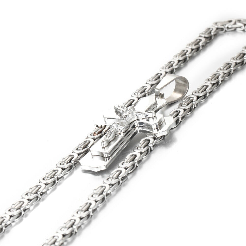 

24 Men s Necklace Stainless Steel Silver Gold Cross Jesus Byzantine Pendant