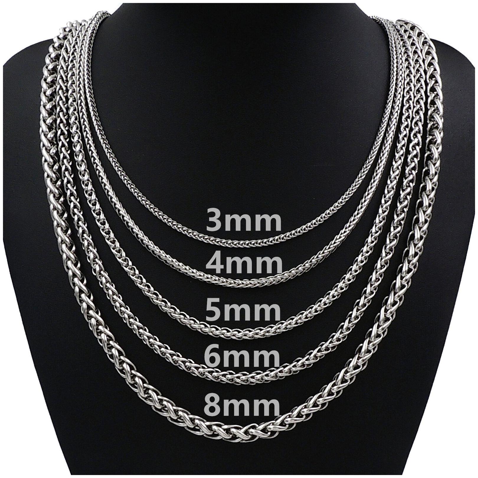 

3 4 5 6MM Mens Silver Stainless Steel Necklace Wheat Braided Chain 18-30 inch