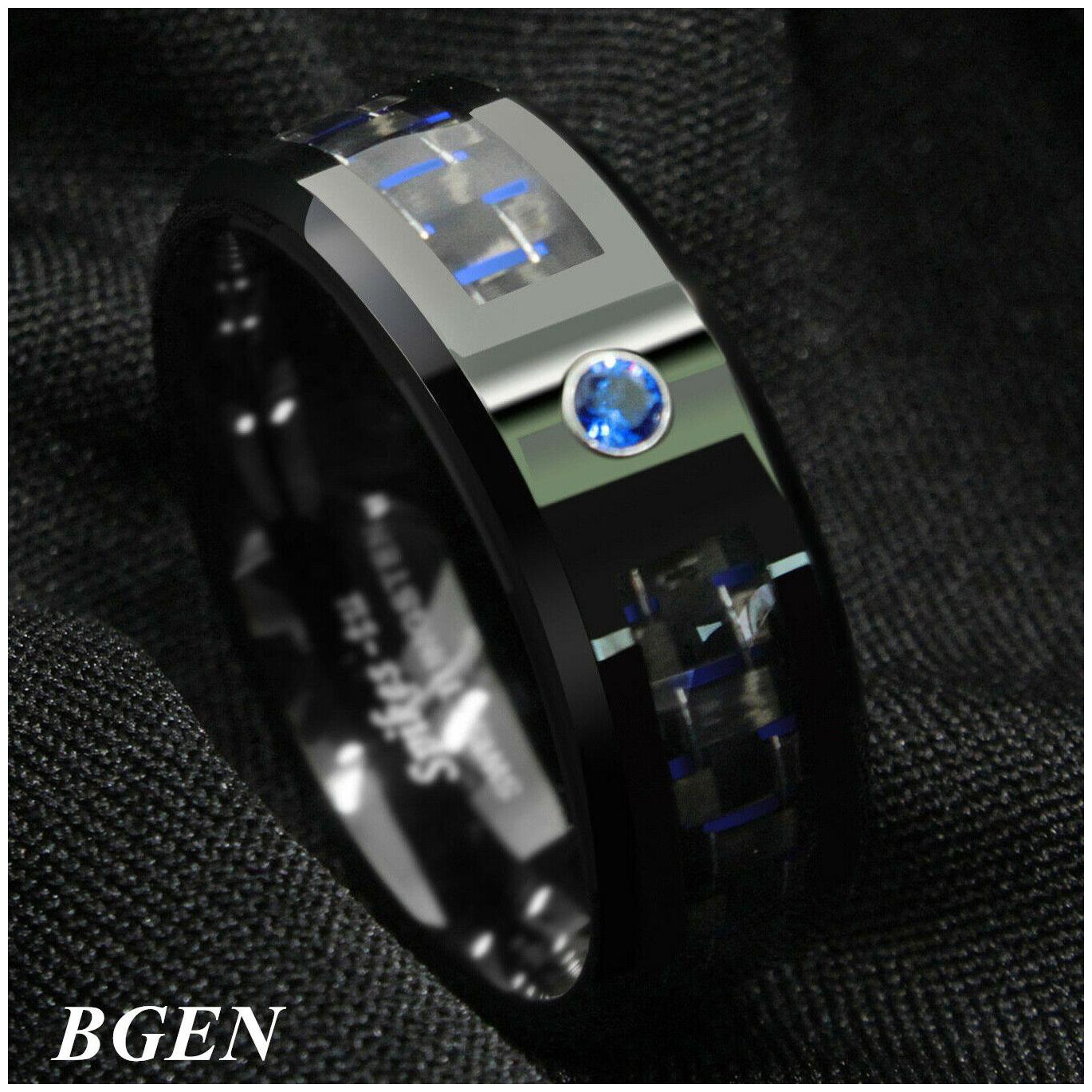 

8Mm Gold Black Silver CZ brushed Tungsten Carbide Ring Wedding Band Mens Jewelry