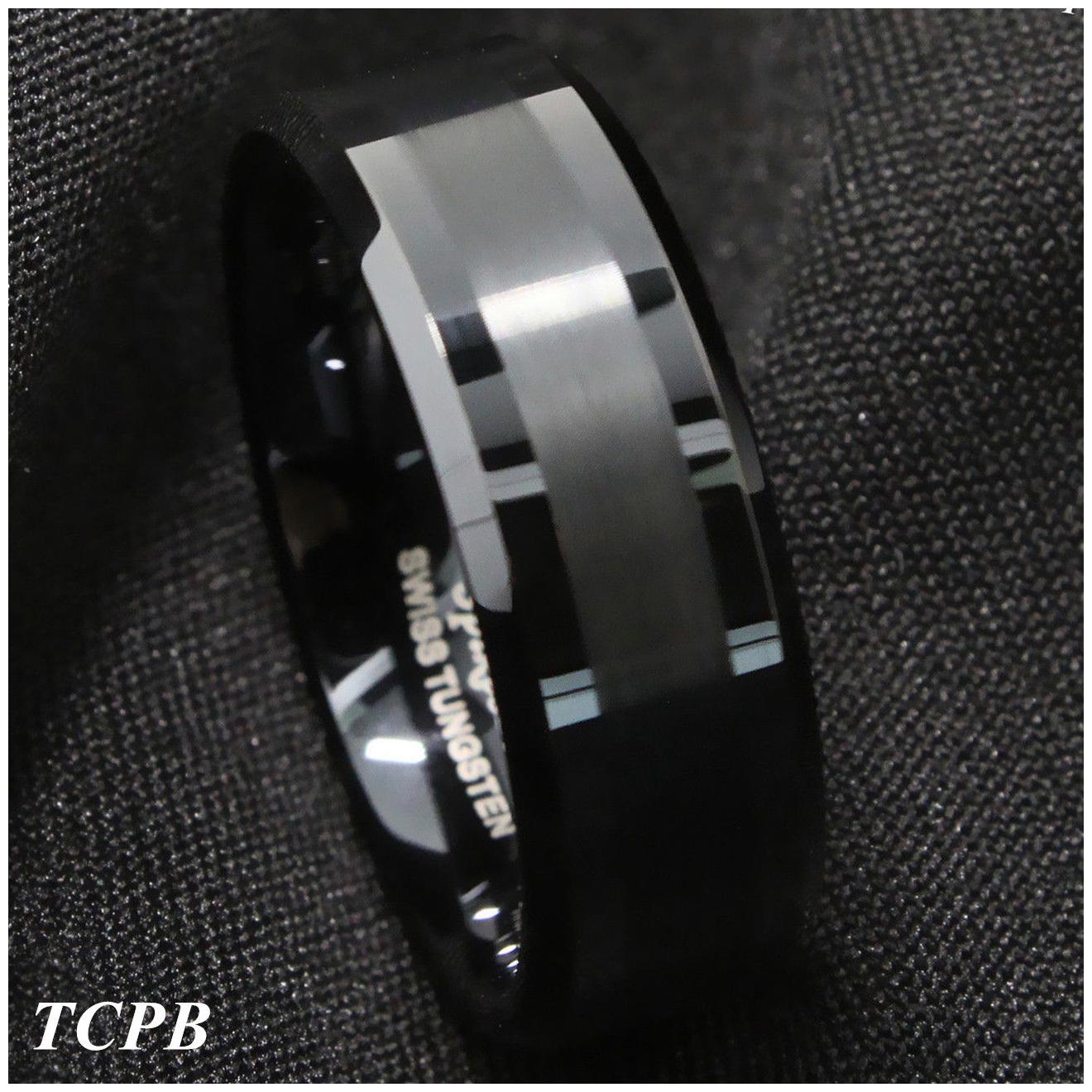 

8Mm Gold Black Silver CZ brushed Tungsten Carbide Ring Wedding Band Mens Jewelry