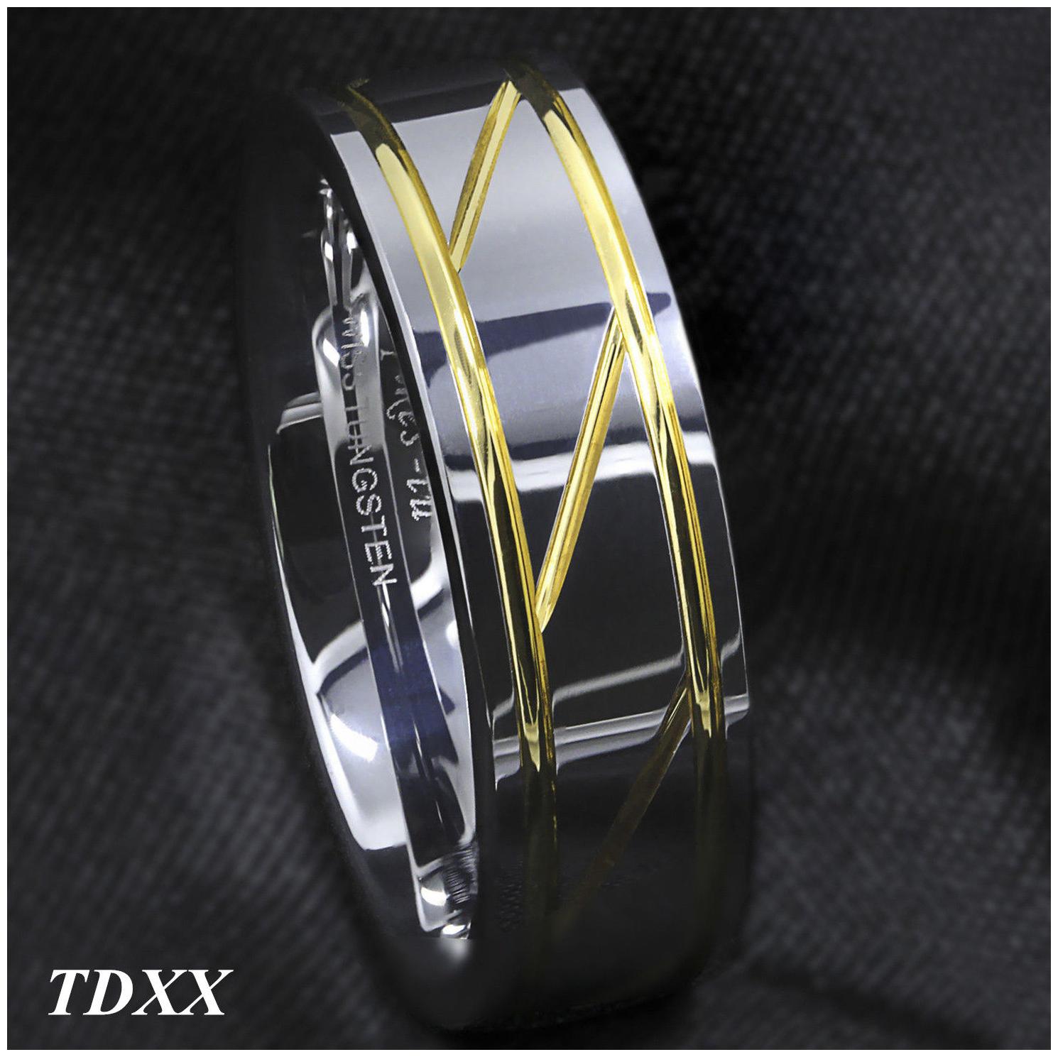 

8Mm Gold Black Silver CZ brushed Tungsten Carbide Ring Wedding Band Mens Jewelry