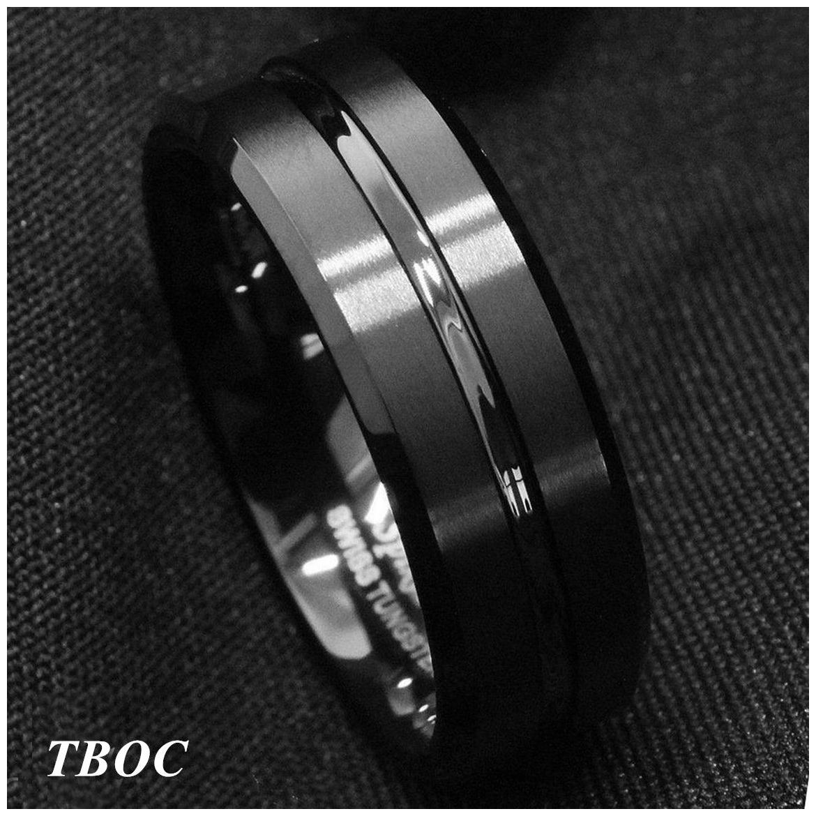 

8Mm Gold Black Silver CZ brushed Tungsten Carbide Ring Wedding Band Mens Jewelry