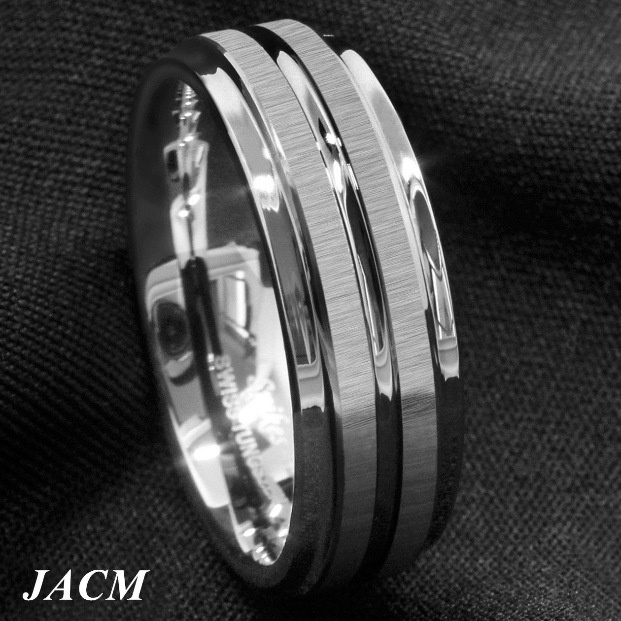 

8Mm Gold Black Silver CZ brushed Tungsten Carbide Ring Wedding Band Mens Jewelry