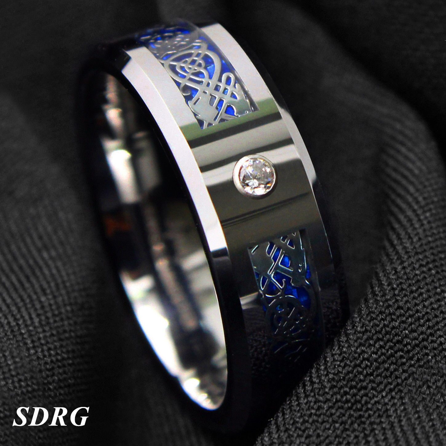 

8Mm Gold Black Silver CZ brushed Tungsten Carbide Ring Wedding Band Mens Jewelry