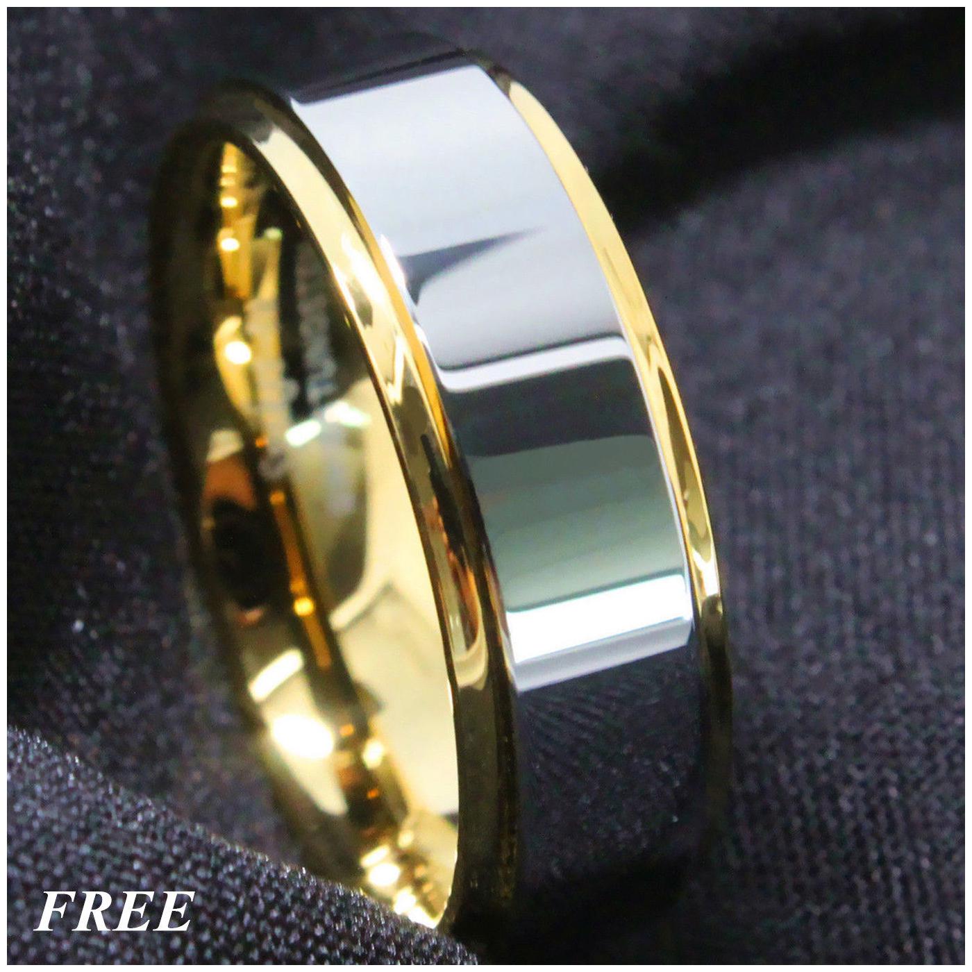 

8Mm Gold Black Silver CZ brushed Tungsten Carbide Ring Wedding Band Mens Jewelry