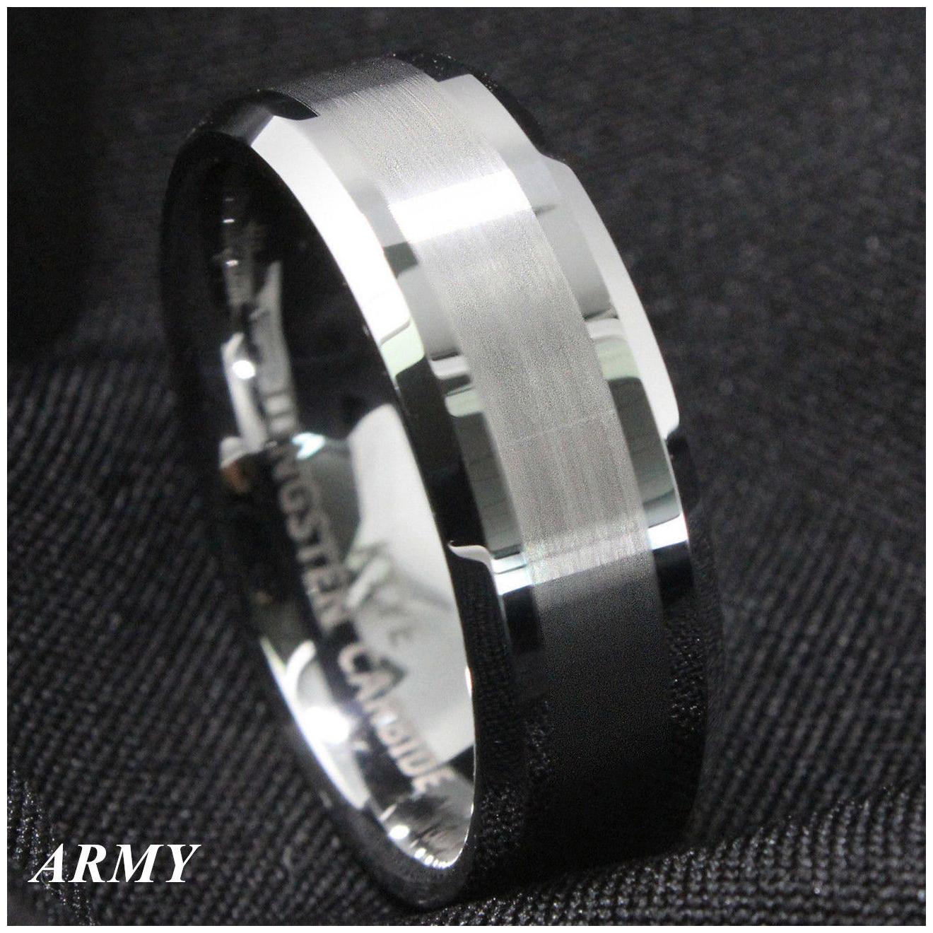 

8Mm Gold Black Silver CZ brushed Tungsten Carbide Ring Wedding Band Mens Jewelry