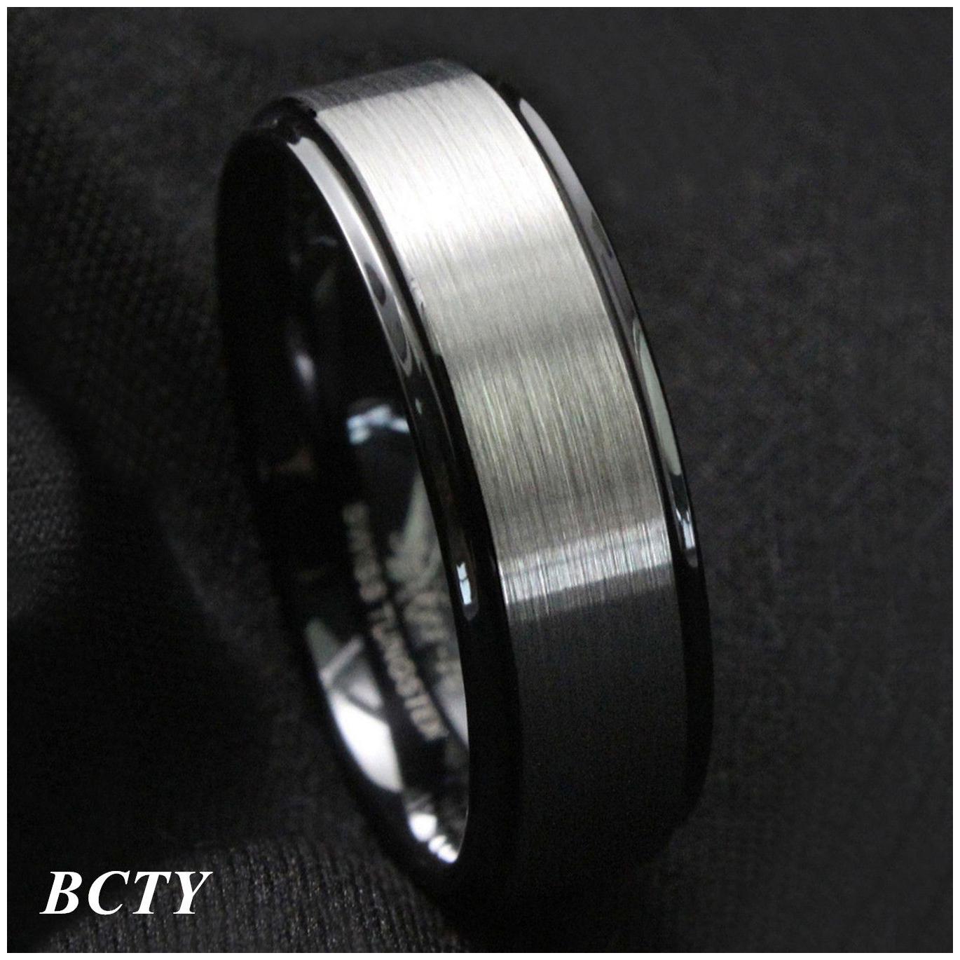 

8Mm Gold Black Silver CZ brushed Tungsten Carbide Ring Wedding Band Mens Jewelry