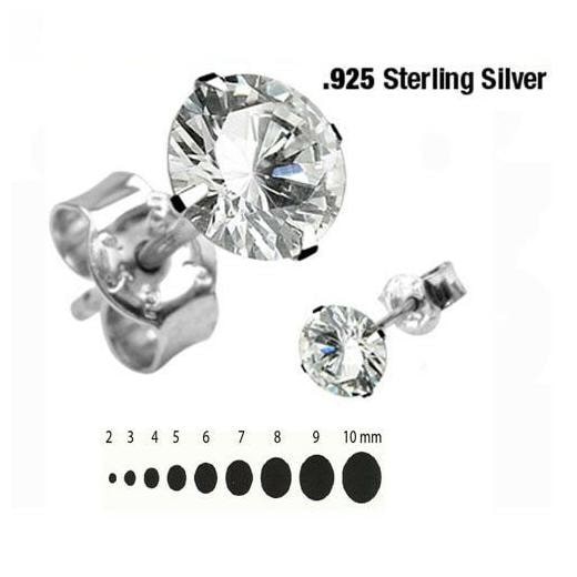 

925 Silver Clear Round Gem CZ Studs Piercing Earring H4