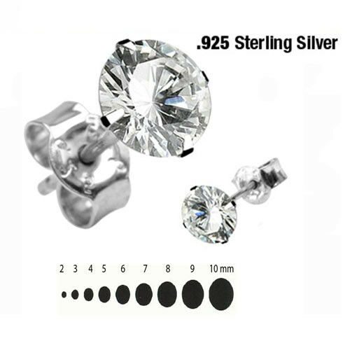 

925 Silver Clear Round Gem CZ Studs Piercing Earring H4