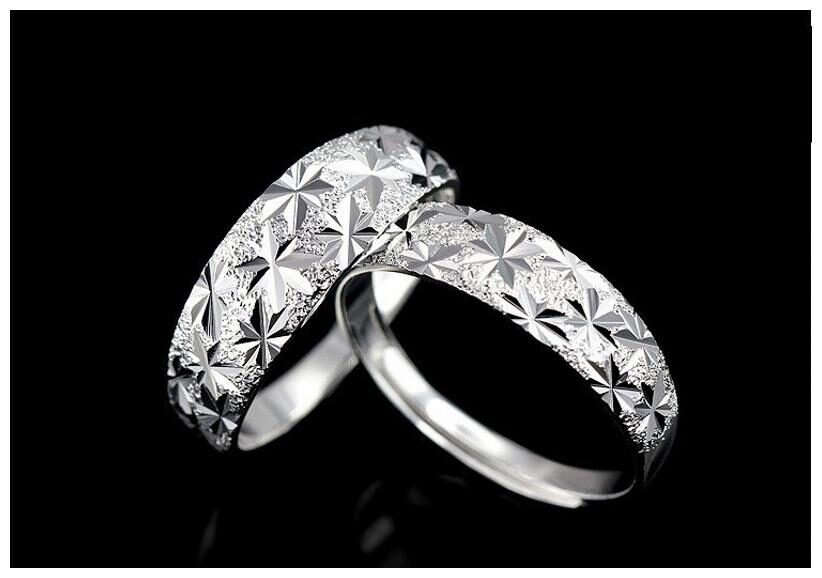 

925 Silver Plated Snow Flake Crystal Couple Ring (Adjustable Size)