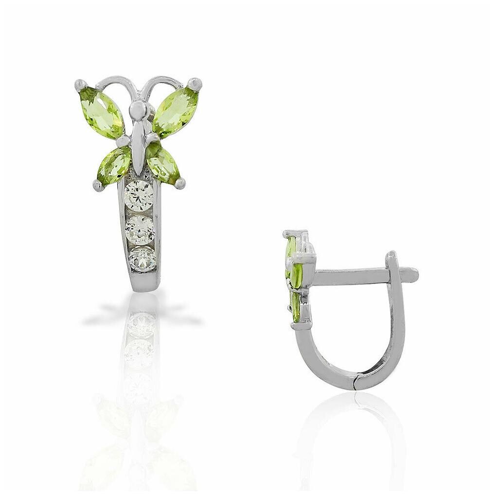 

925 Sterling Silver White Green CZ Butterfly Hoop Huggie Small Earrings