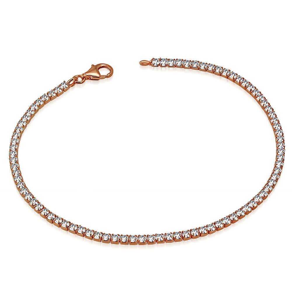 

925 Sterling Silver Rose Gold-Tone Round CZ Classic Tennis Bracelet