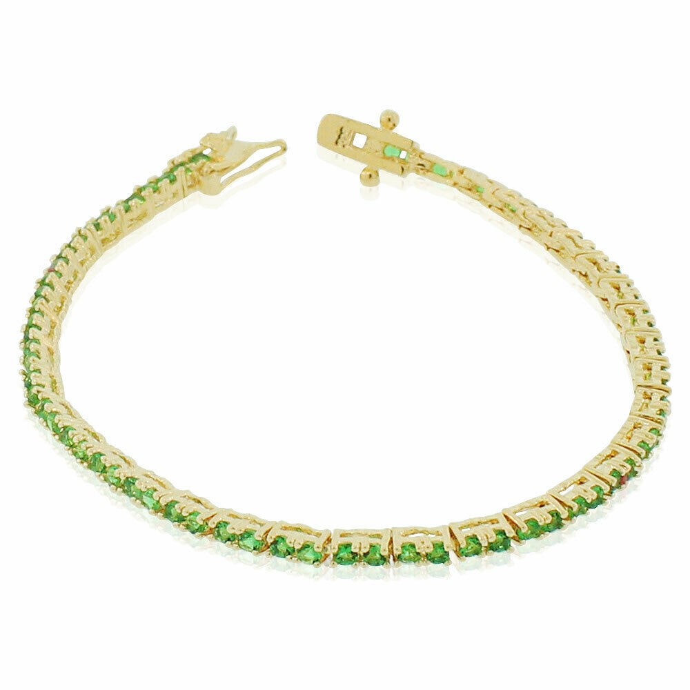 

925 Sterling Silver Green Emerald-Tone Round CZ Tennis Bracelet