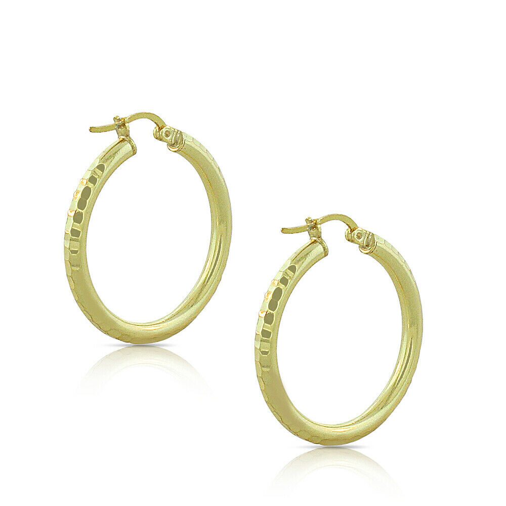 

925 Sterling Silver Yellow Gold-Tone Faceted Round Hoop Earrings 0 90
