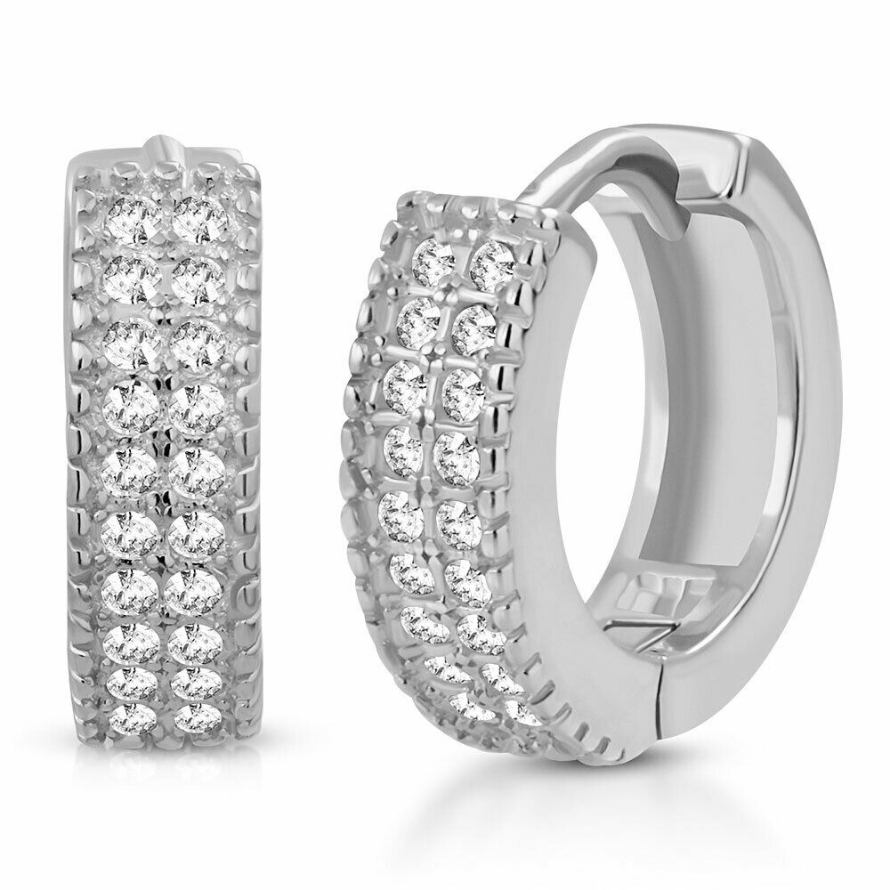 

925 Sterling Silver White Clear CZ Hoop Earrings 0 35