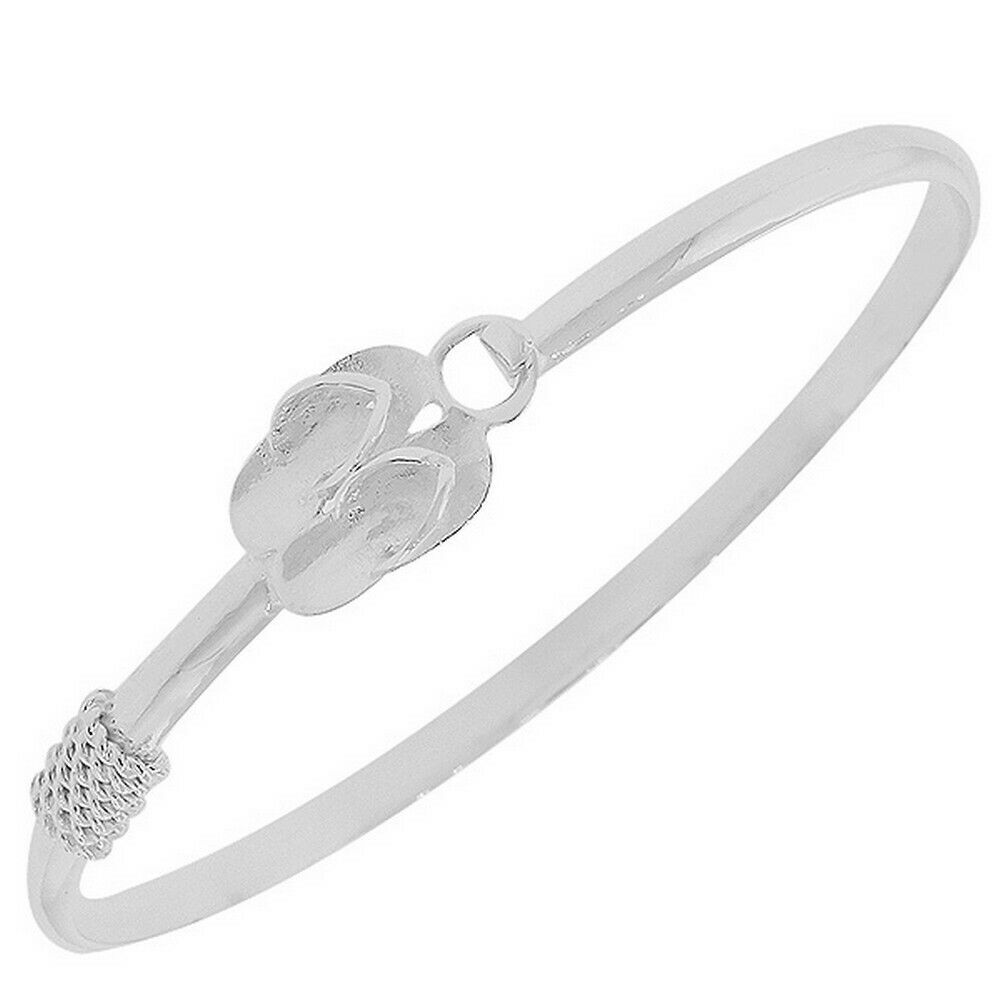 

925 Sterling Silver Slippers Charm Classic Womens Bangle Bracelet with Clasp