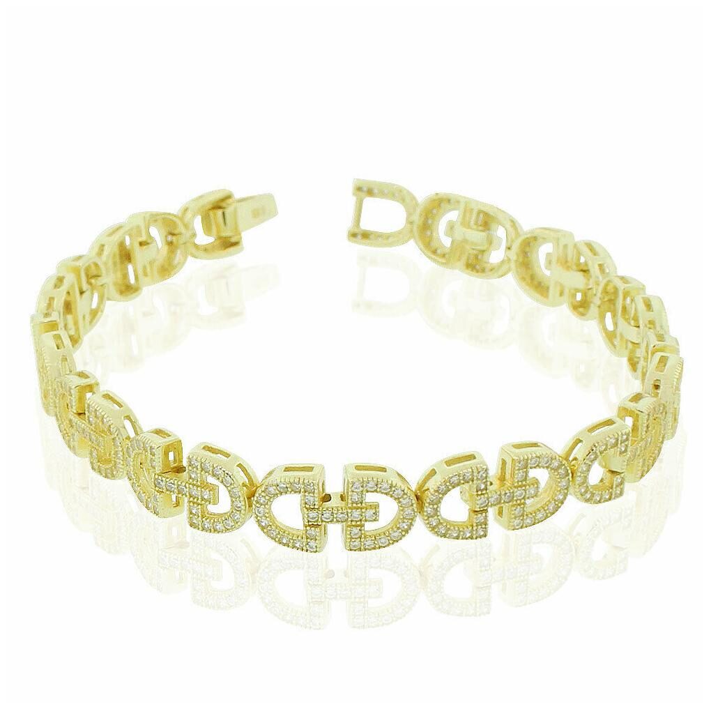 

925 Sterling Silver Yellow Gold-Tone Clear CZ D-Link Tennis Bracelet