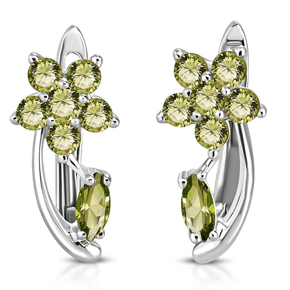 

925 Sterling Silver White Clear CZ Flower Hoop Huggie Small Earrings