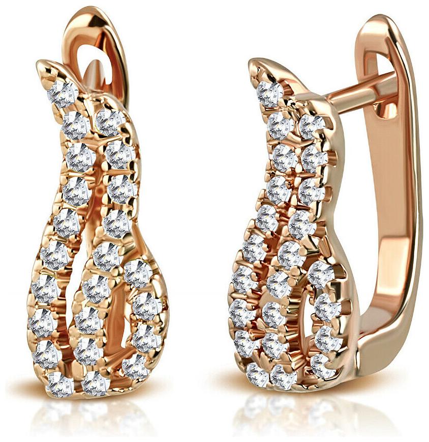 

925 Sterling Silver Rose Gold-Tone Round CZ Hoop Huggie Earrings 0 5