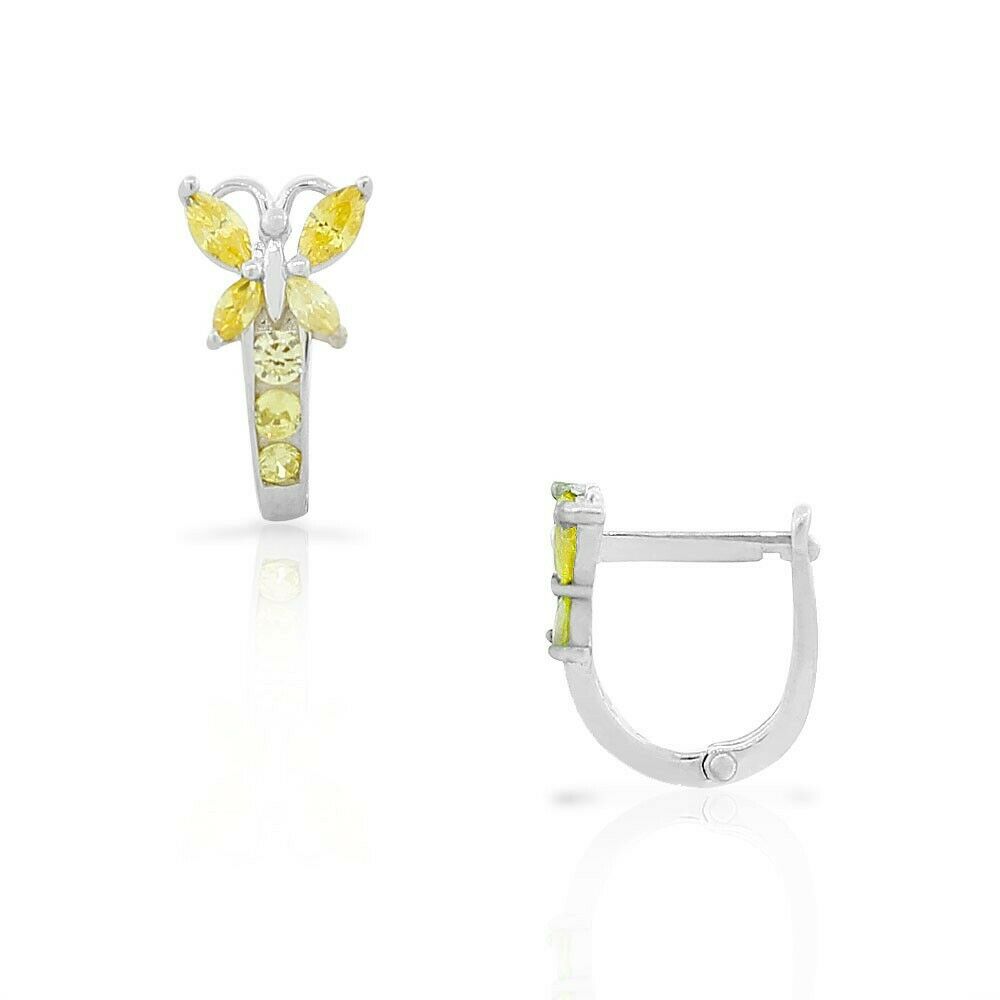 

925 Sterling Silver White Green CZ Butterfly Hoop Huggie Small Earrings