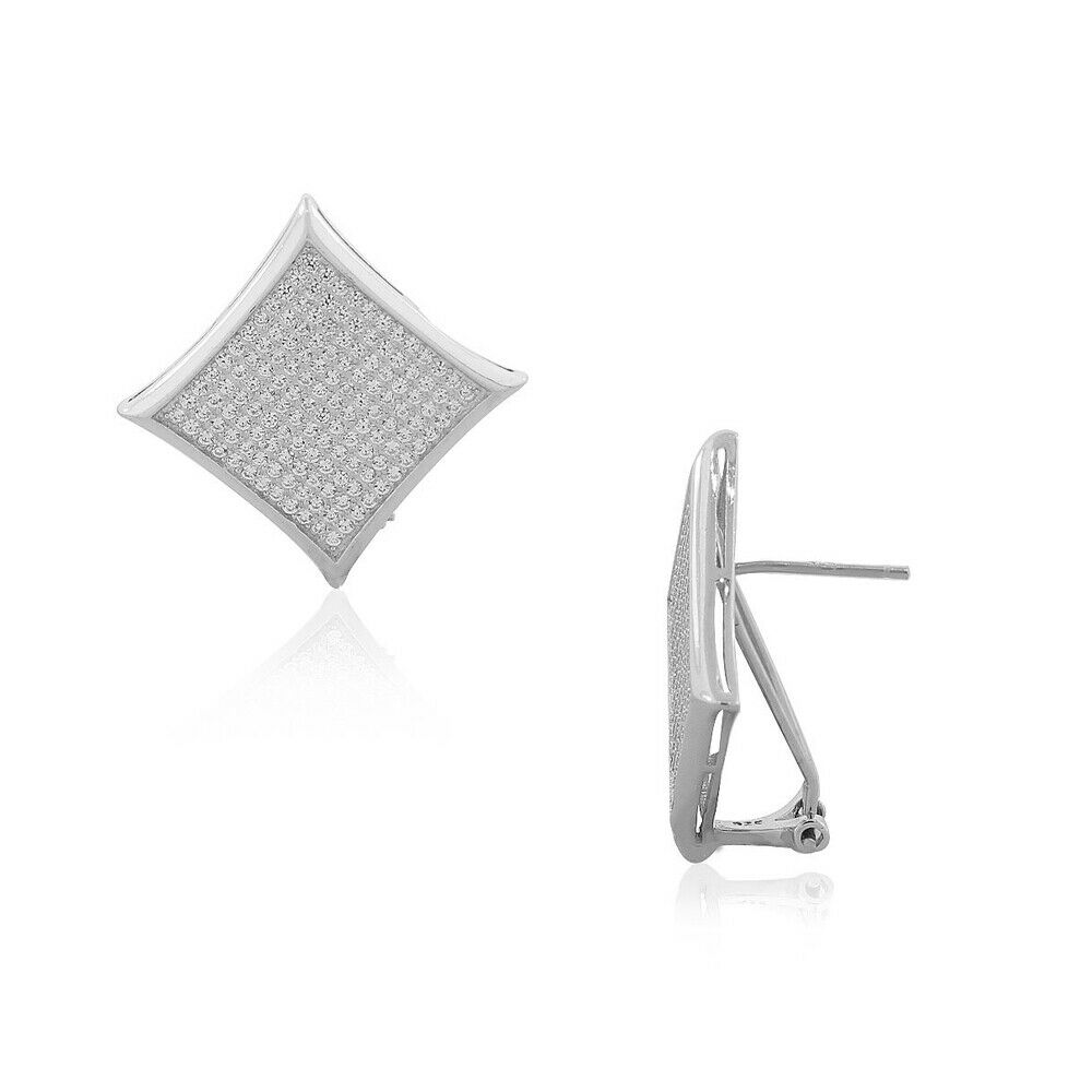 

925 Sterling Silver Square-Shape CZ Large Statement Stud Earrings