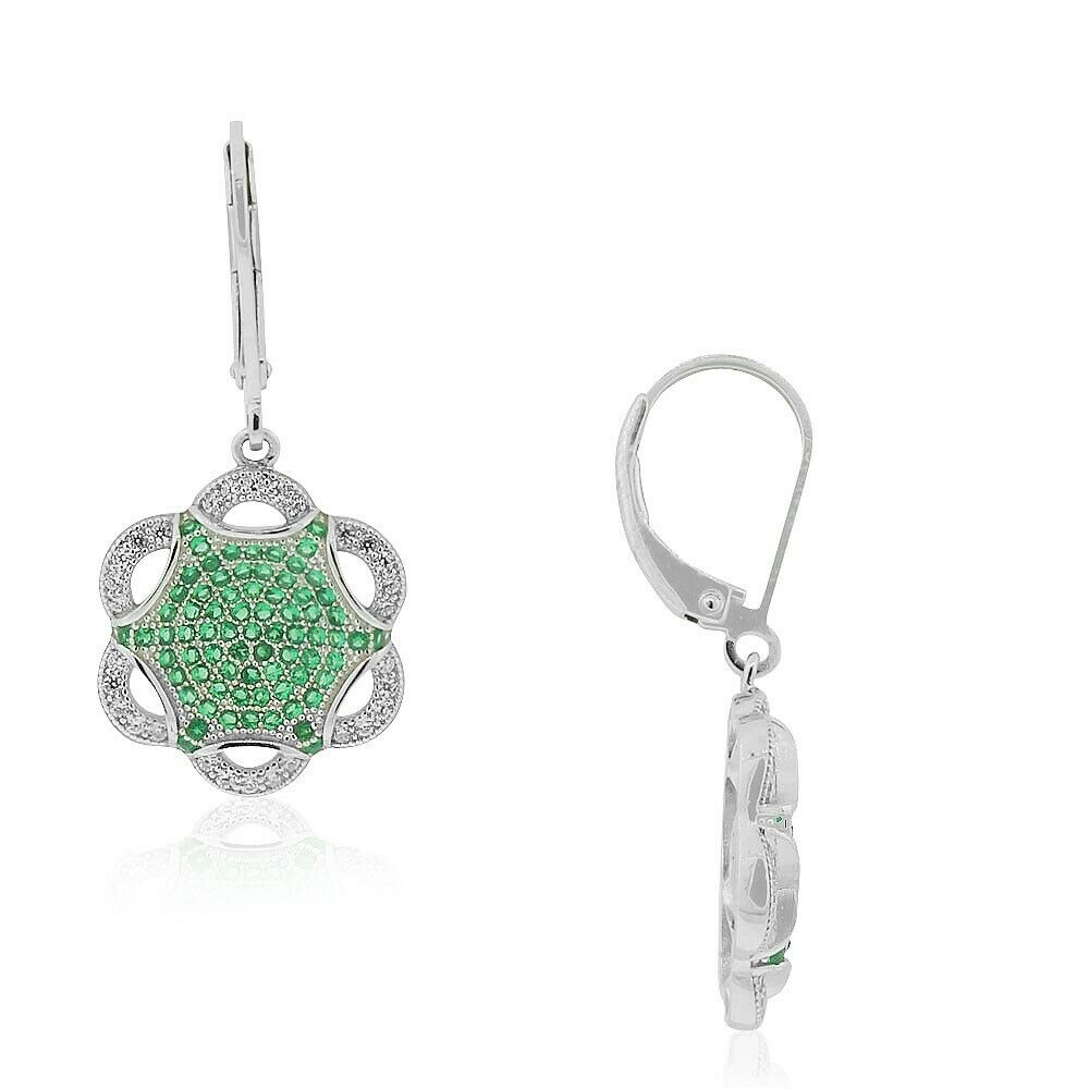 

925 Sterling Silver White Green Emerald-Tone Drop Dangle Earrings