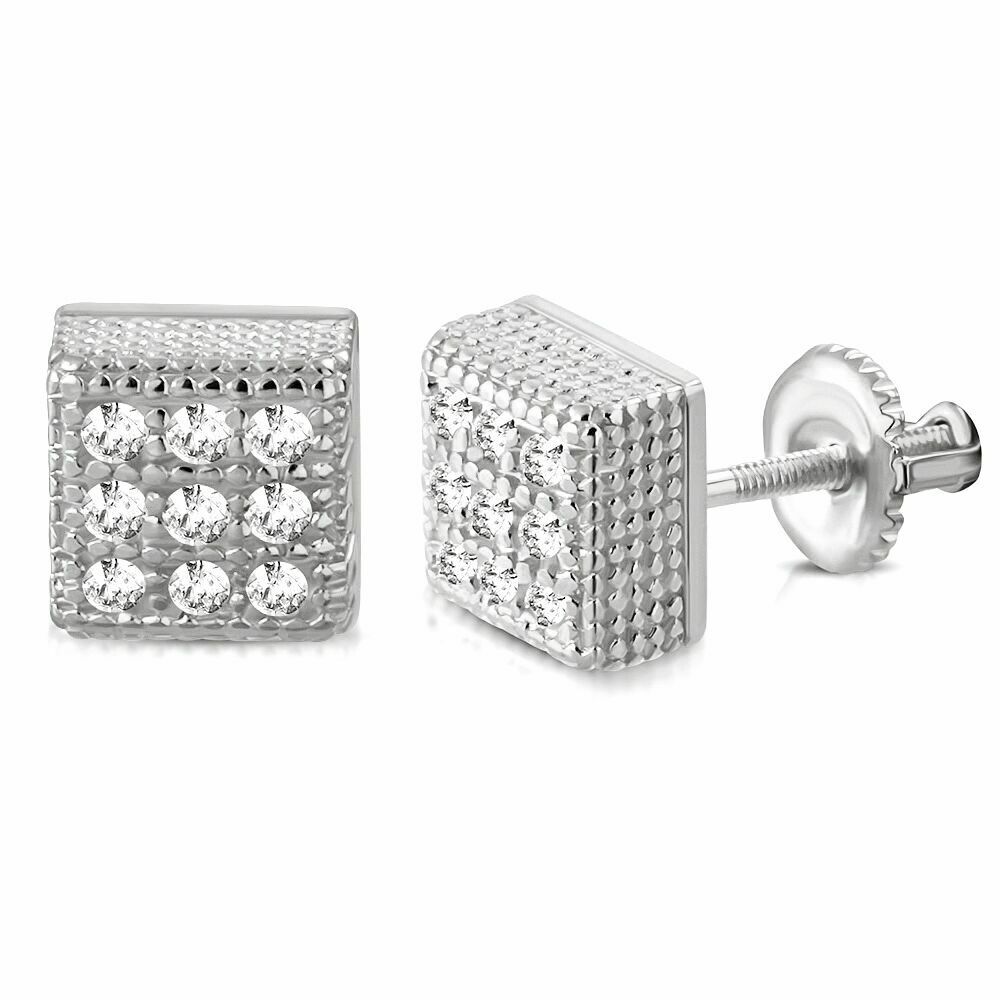 

925 Sterling Silver Yellow Gold-Tone Square CZ Screw Back Stud Earrings