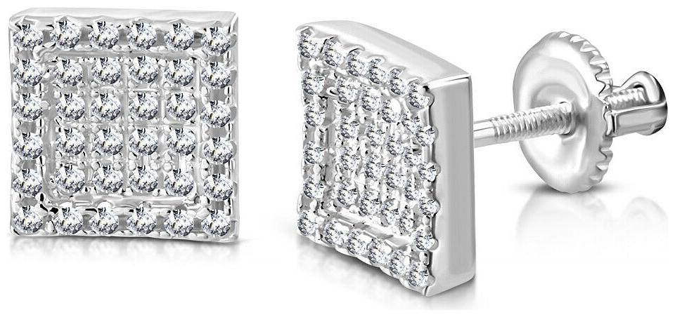 

925 Sterling Silver Yellow Gold-Tone Square CZ Screw Back Stud Earrings
