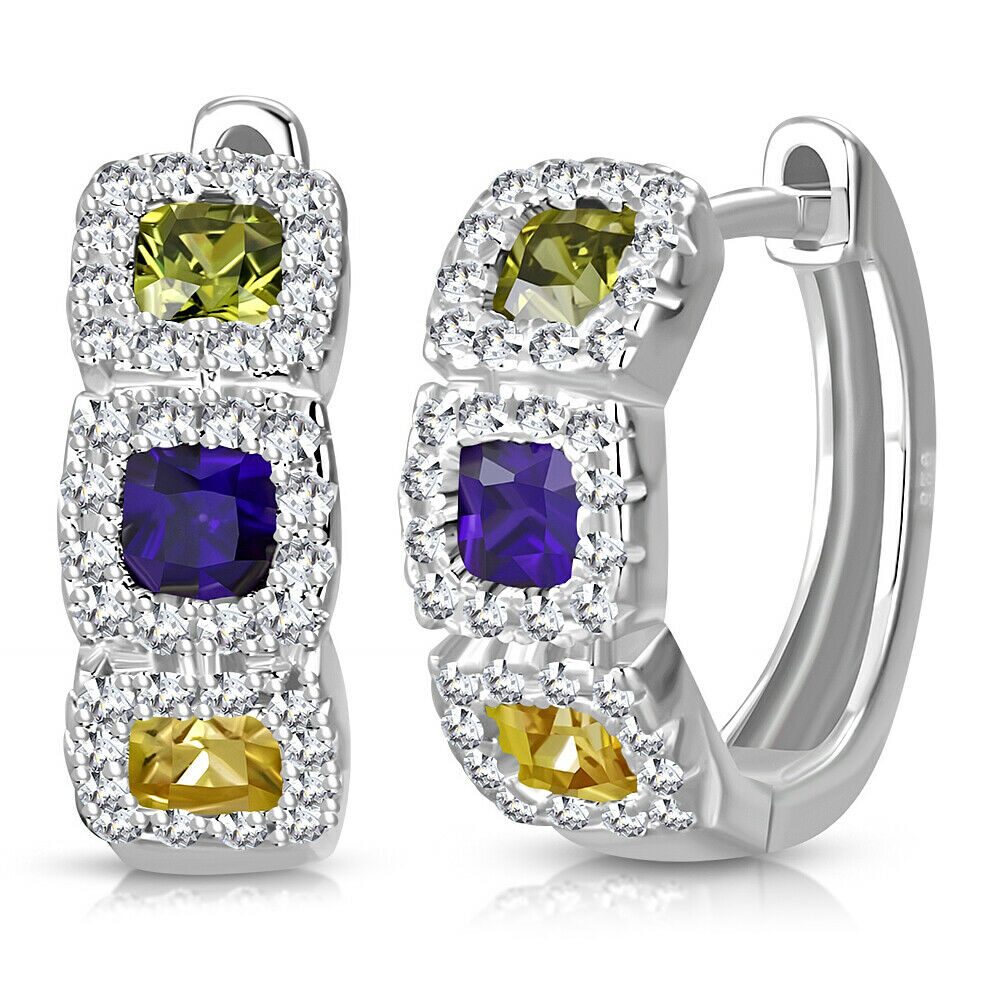

925 Sterling Silver Multicolor CZ Pav Hoop Earrings