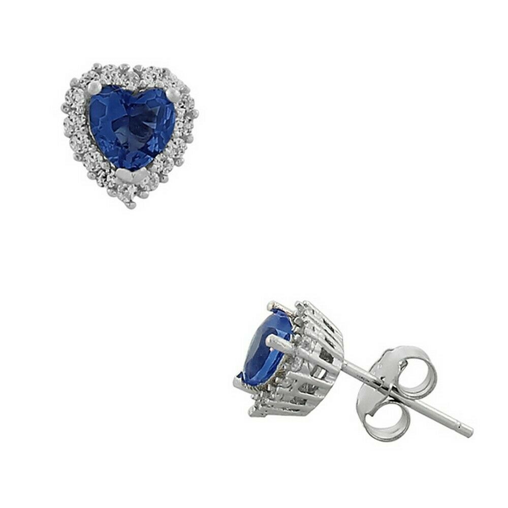 

925 Sterling Silver Love Heart Royal Blue White Crystals CZ Stud Earrings