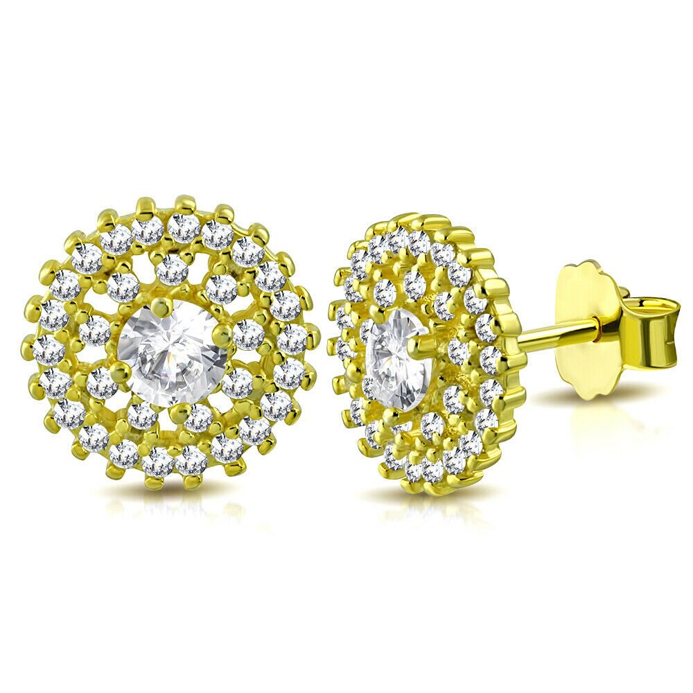 

925 Sterling Silver Yellow Gold-Tone White Clear CZ Round Stud Earrings 0 45