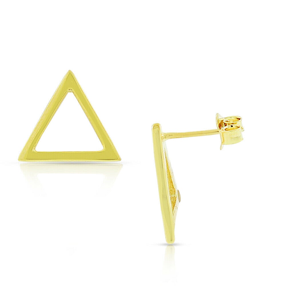 

925 Sterling Silver Yellow Gold-Tone Cut-Out Shape Triangle Stud Earrings 0 55
