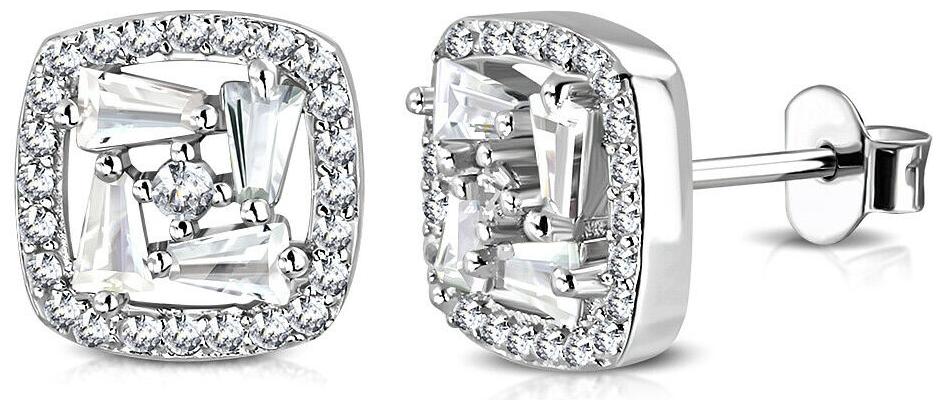 

925 Sterling Silver White Clear CZ Square Stud Earrings 0 35