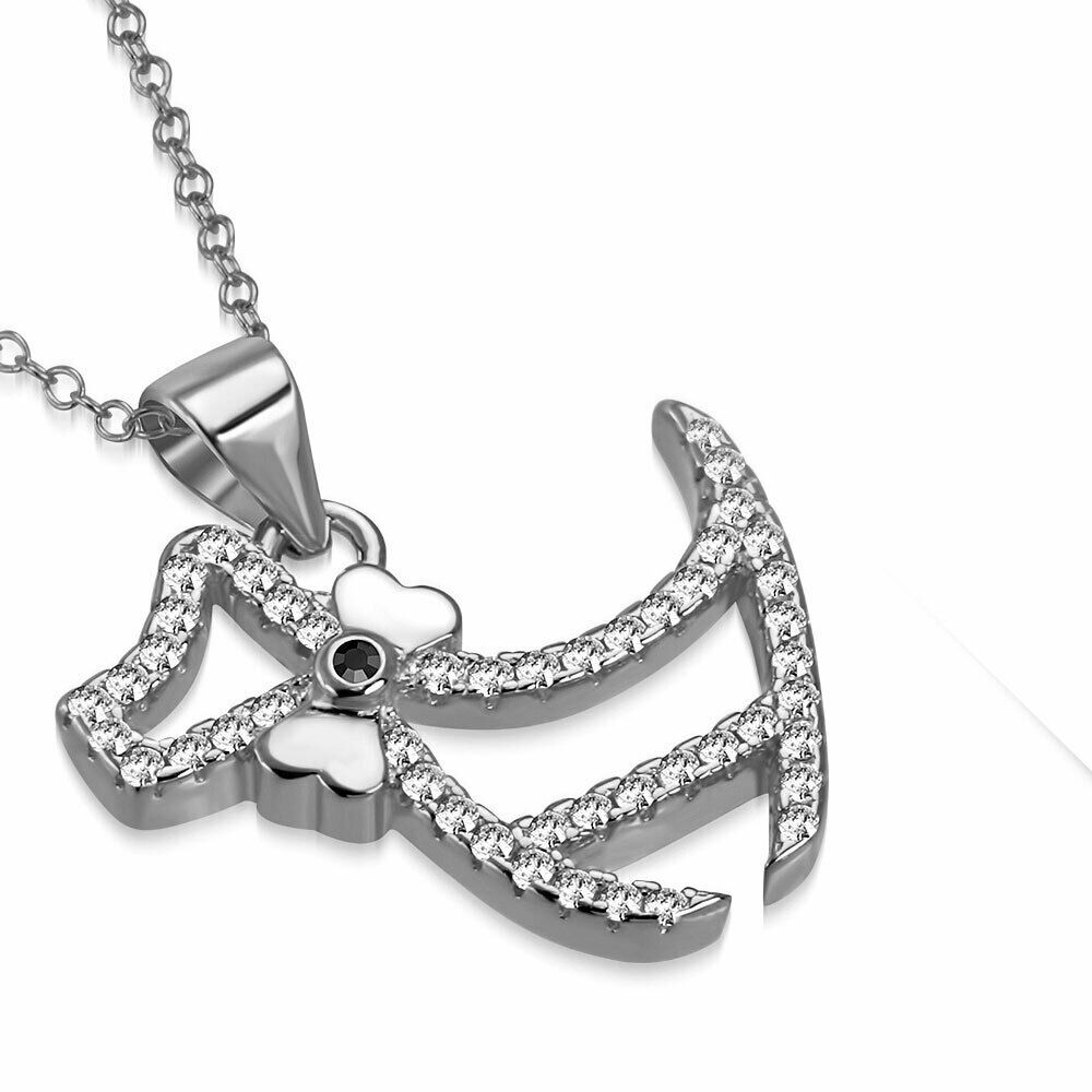 

925 Sterling Silver White Clear CZ Puppy Dog Animal Pendant Necklace