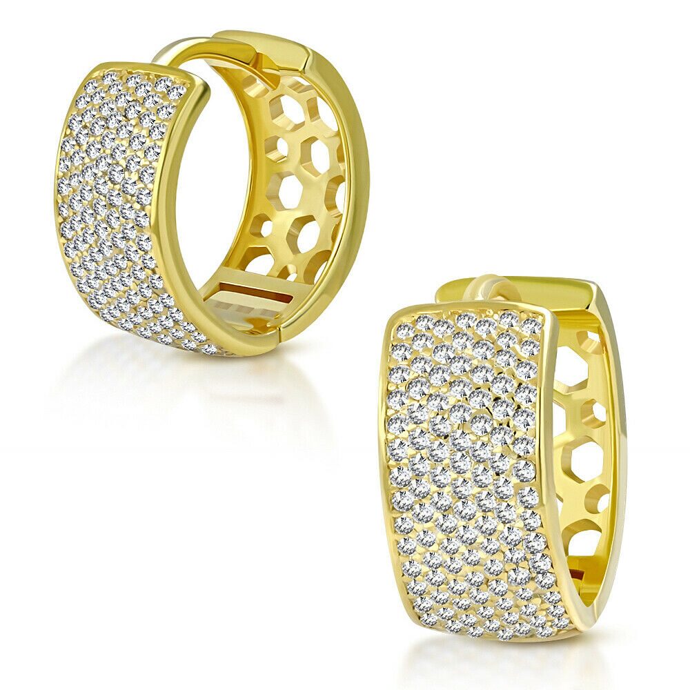 

925 Sterling Silver Yellow Gold-Tone White Clear CZ Hoop Earrings 0 50