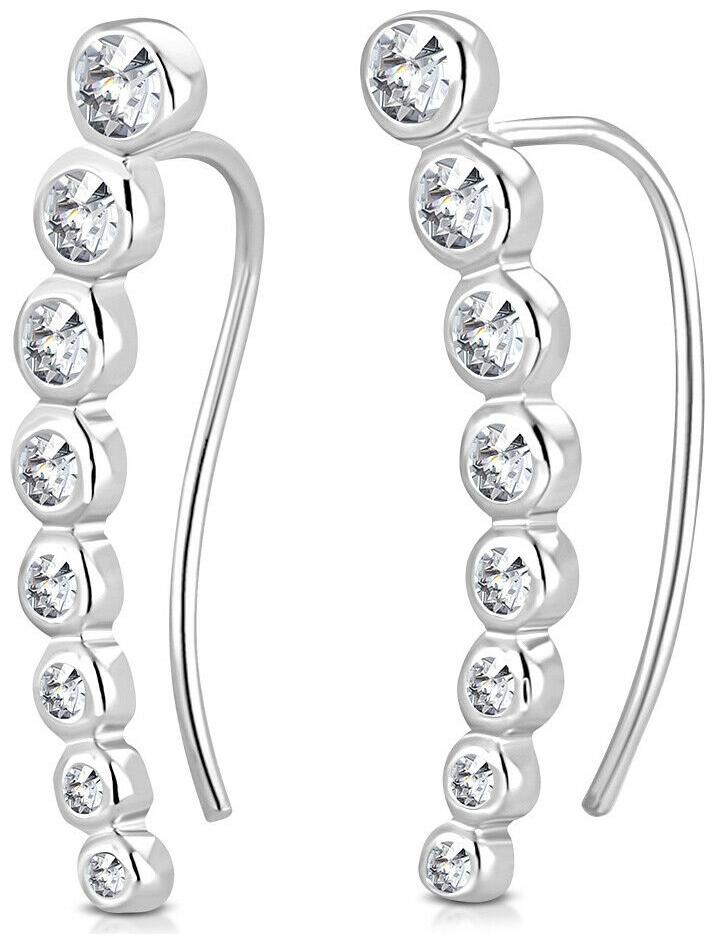 

925 Sterling Silver Bezel-Set White CZ Ear Crawler Earrings