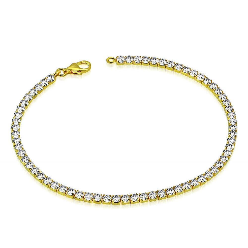 

925 Sterling Silver Yellow Gold-Tone Round CZ Classic Tennis Bracelet