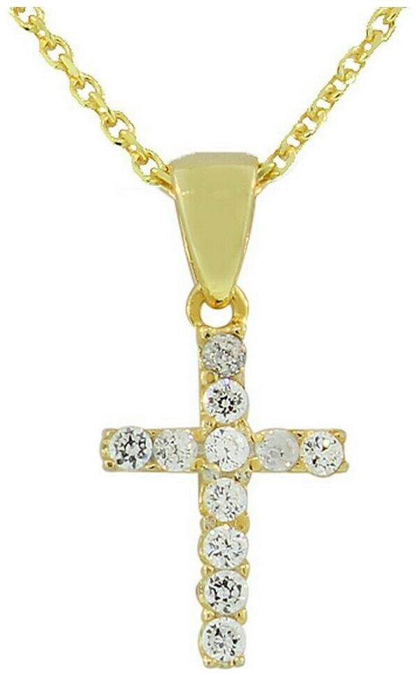 

925 Sterling Silver Religious Cross White CZ Pendant Necklace Chain