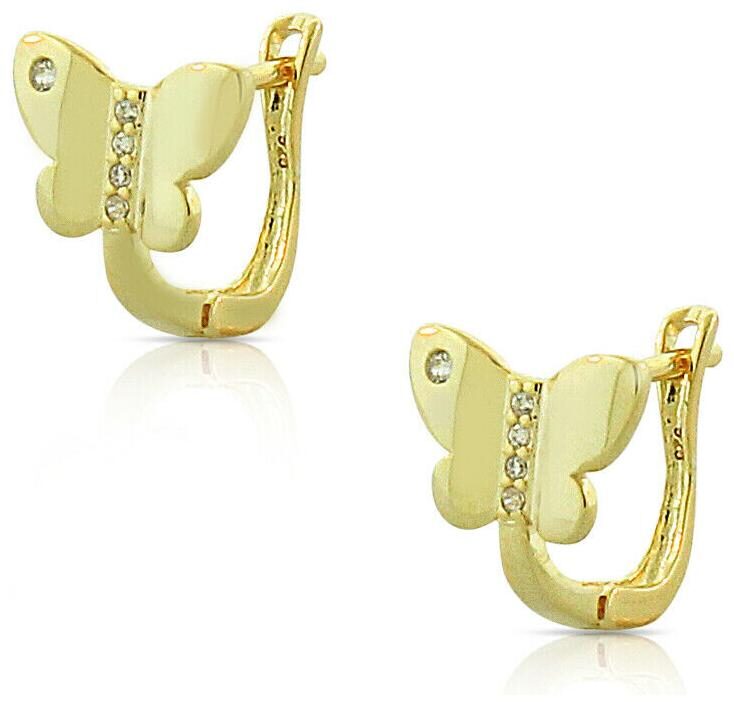 

925 Sterling Silver Yellow Gold-Tone CZ Butterfly Hoop Huggie Earrings 0 45