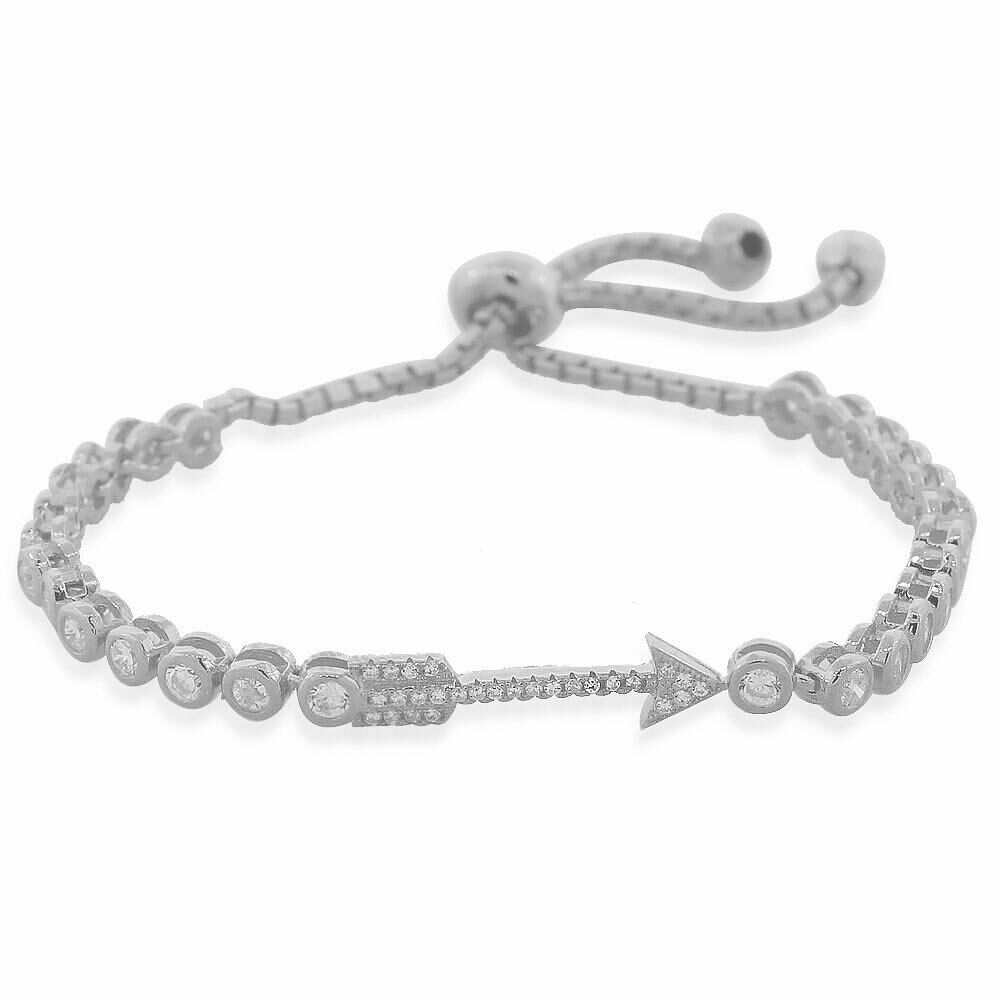 

925 Sterling Silver White Crystals CZ Arrow Womens Link Chain Bracelet